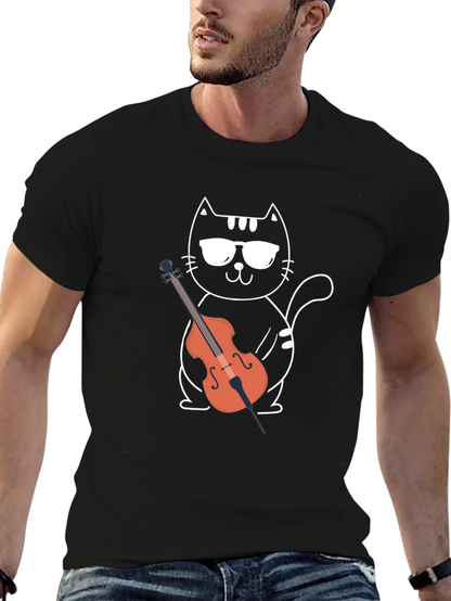 Camiseta Negra Gato Músico con Violonchelo