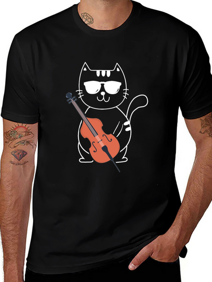 Camiseta Negra Gato Músico con Violonchelo