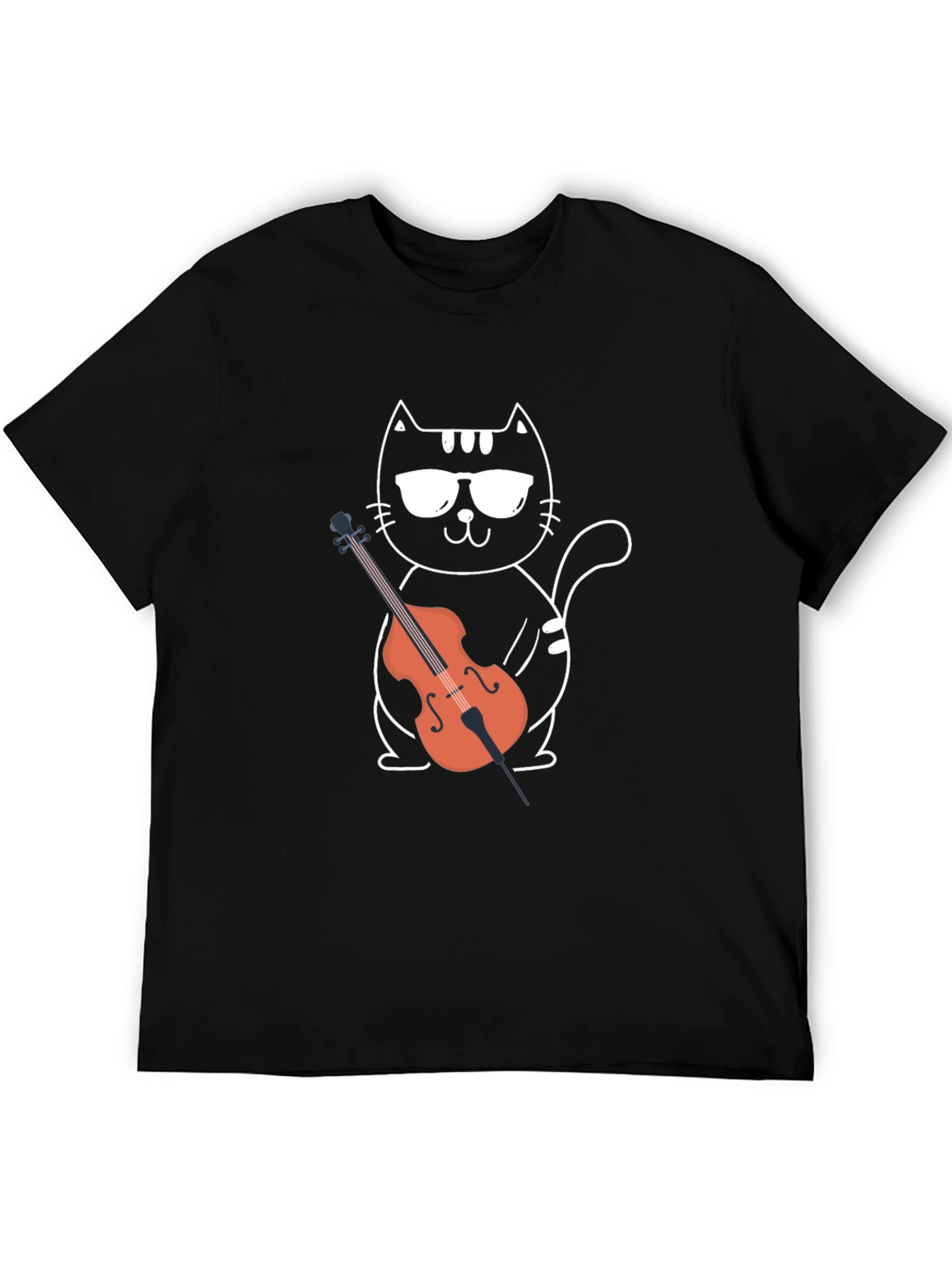 Camiseta Negra Gato Músico con Violonchelo