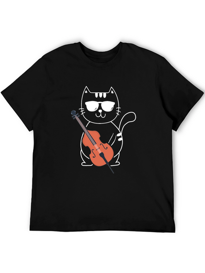 Camiseta Negra Gato Músico con Violonchelo