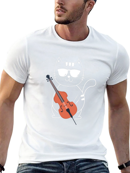Camiseta Negra Gato Músico con Violonchelo