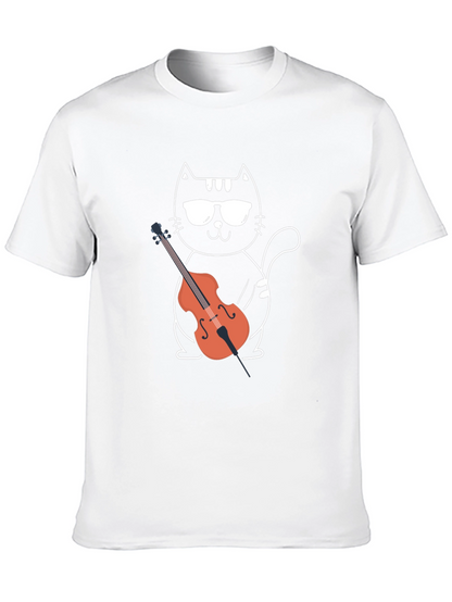 Camiseta Negra Gato Músico con Violonchelo