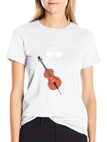 Camiseta Negra Gato Músico con Violonchelo