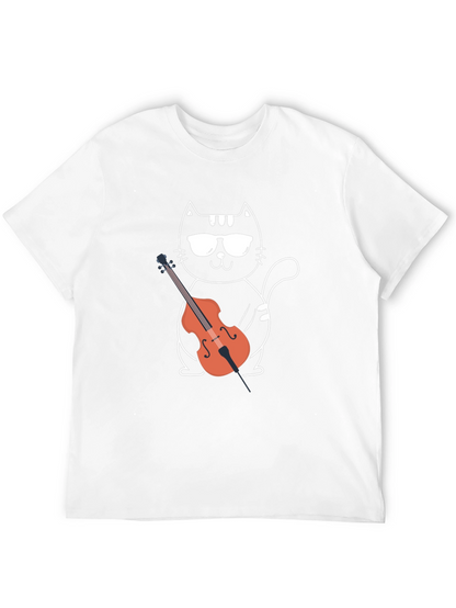 Camiseta Negra Gato Músico con Violonchelo