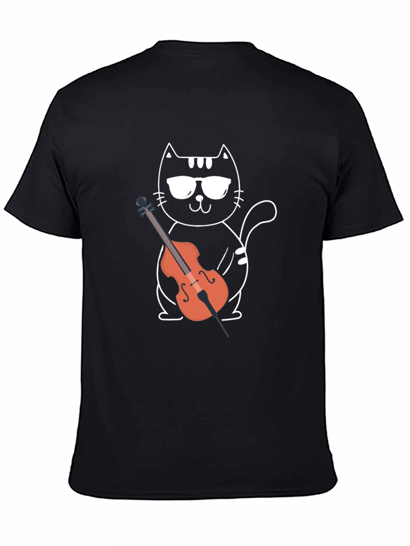 Camiseta Negra Gato Músico con Violonchelo
