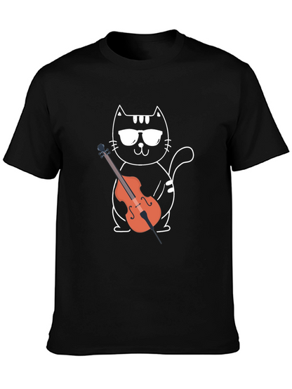 Camiseta Negra Gato Músico con Violonchelo