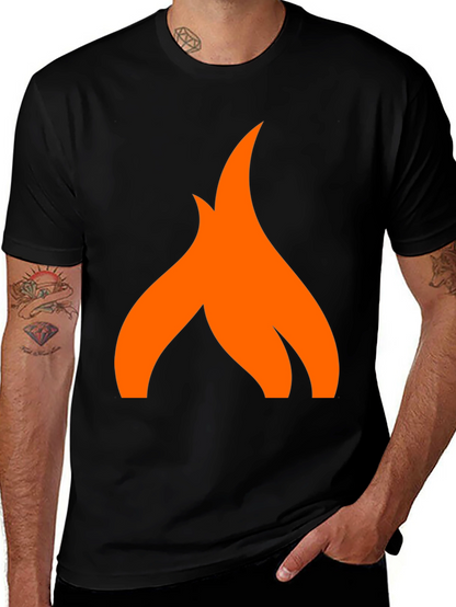 Camiseta Negra con Logo de Llama Naranja