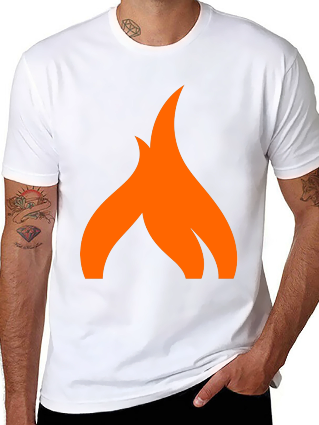 Camiseta Negra con Logo de Llama Naranja