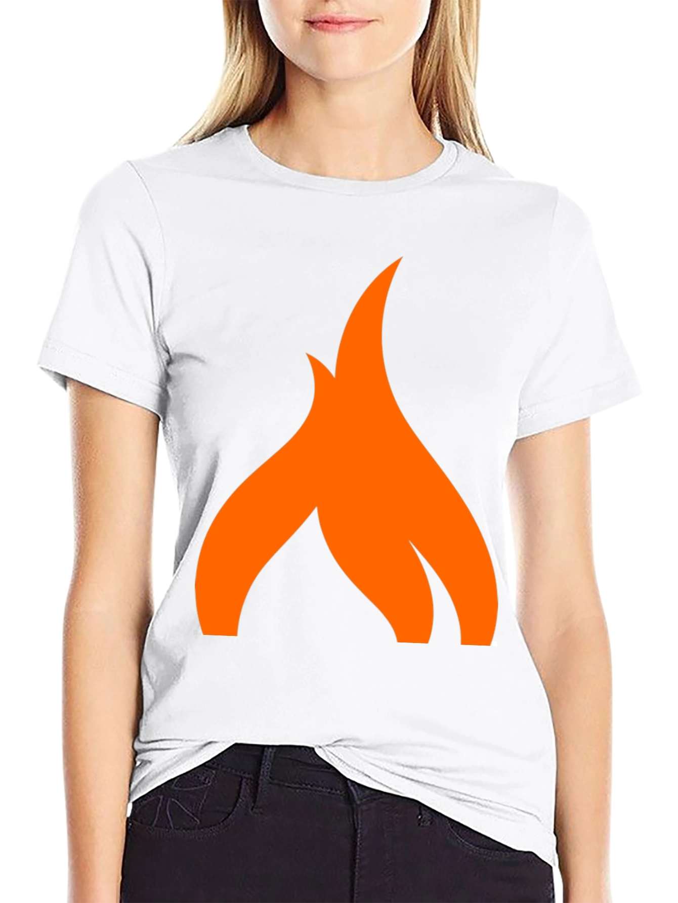 Camiseta Negra con Logo de Llama Naranja