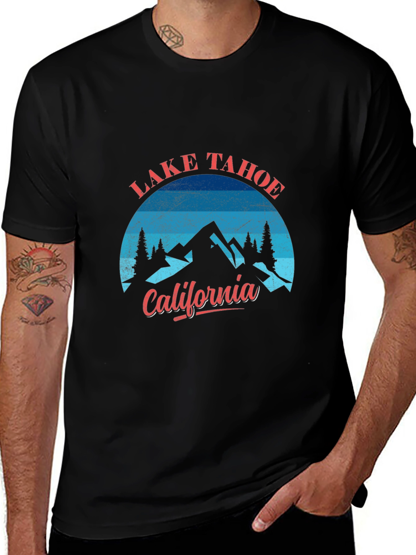 Camiseta Negra Lake Tahoe California Hombre