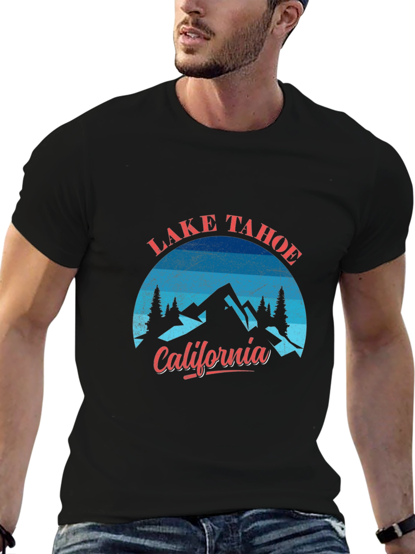 Camiseta Negra Lake Tahoe California Hombre
