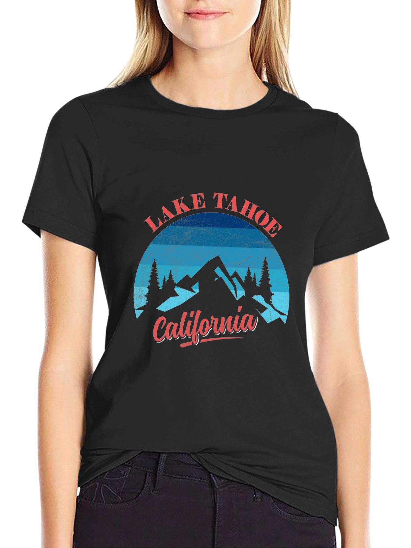 Camiseta Negra Lake Tahoe California Hombre