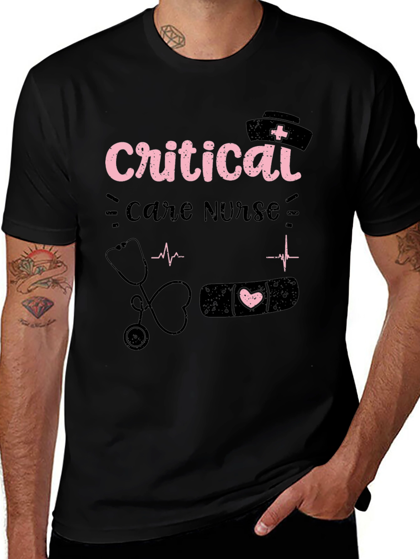 Camiseta Negra Critical Care Nurse para Enfermeras