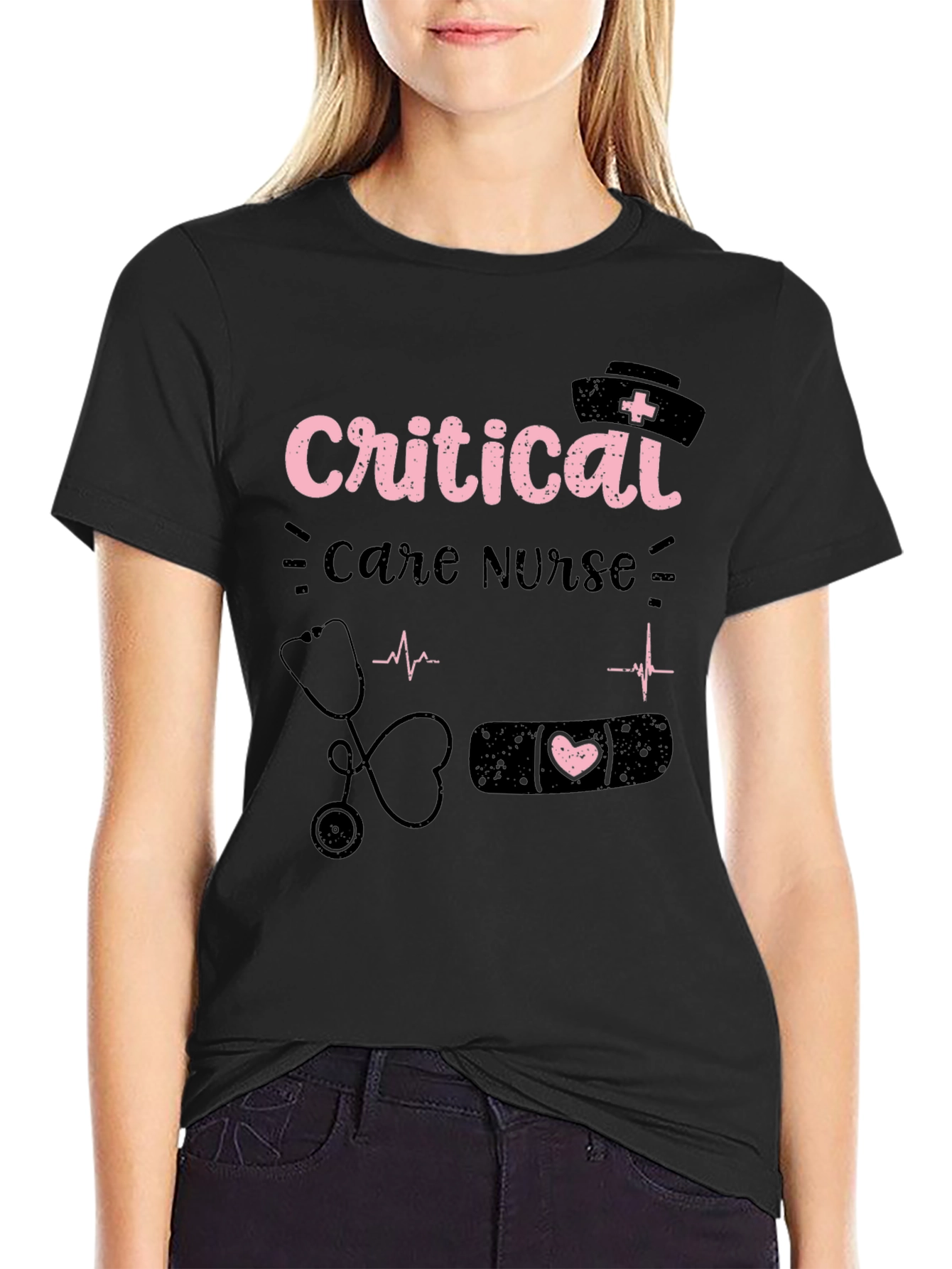 Camiseta Negra Critical Care Nurse para Enfermeras