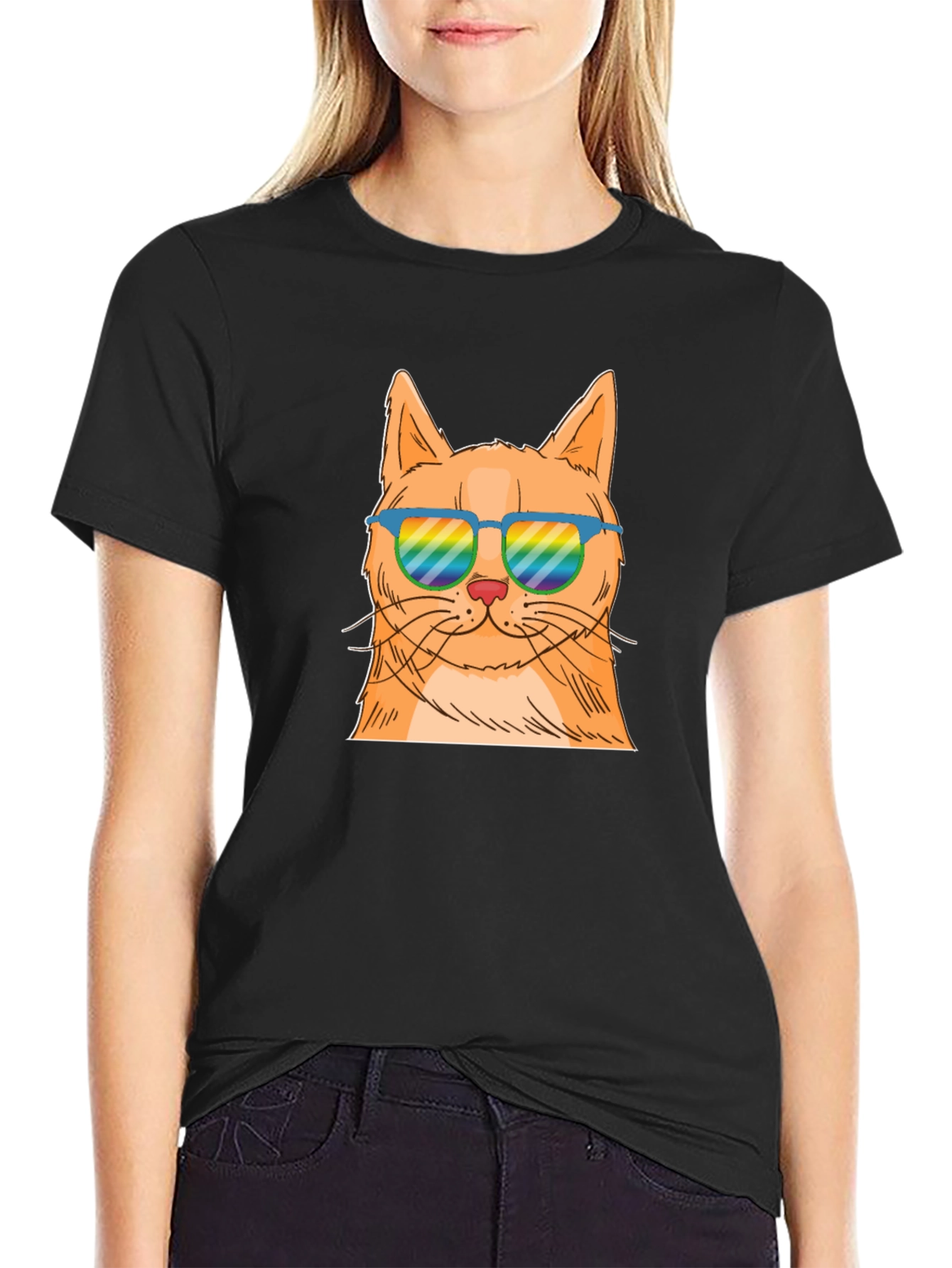 Camiseta Negra con Gato Cool