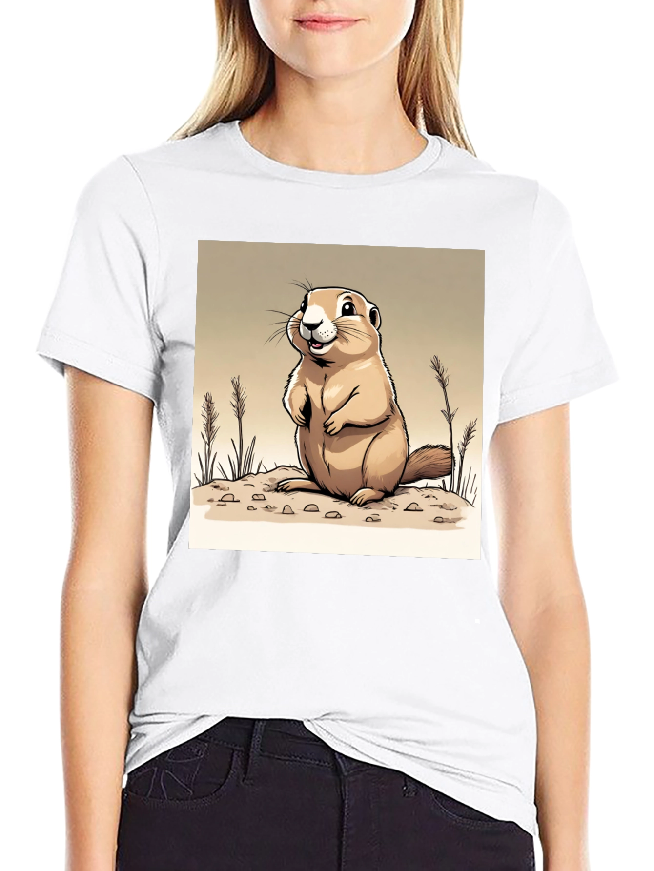Camiseta Negra con Diseño de Marmota Amigable