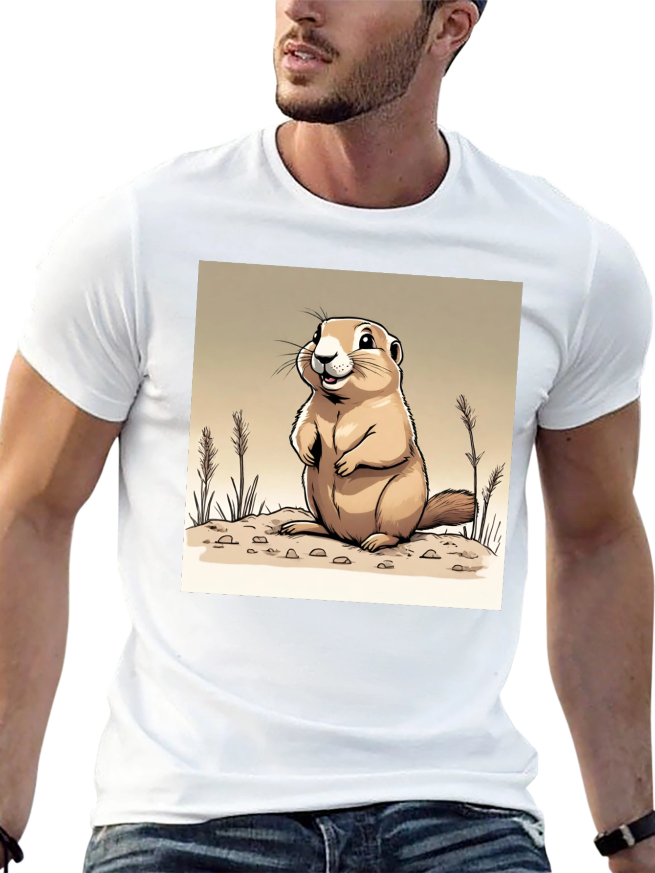 Camiseta Negra con Diseño de Marmota Amigable