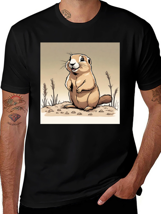 Camiseta Negra con Diseño de Marmota Amigable