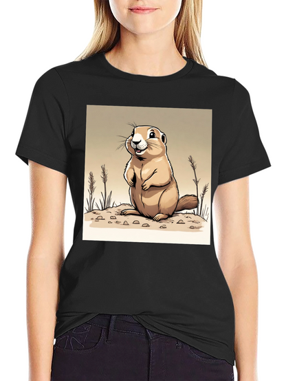 Camiseta Negra con Diseño de Marmota Amigable