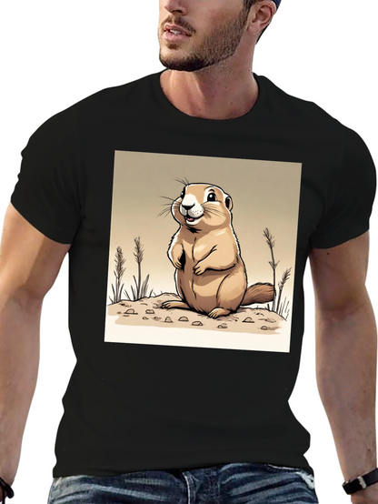 Camiseta Negra con Diseño de Marmota Amigable