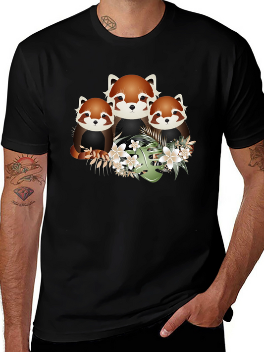 Camiseta Negra con Diseño de Pandas Rojos Florales