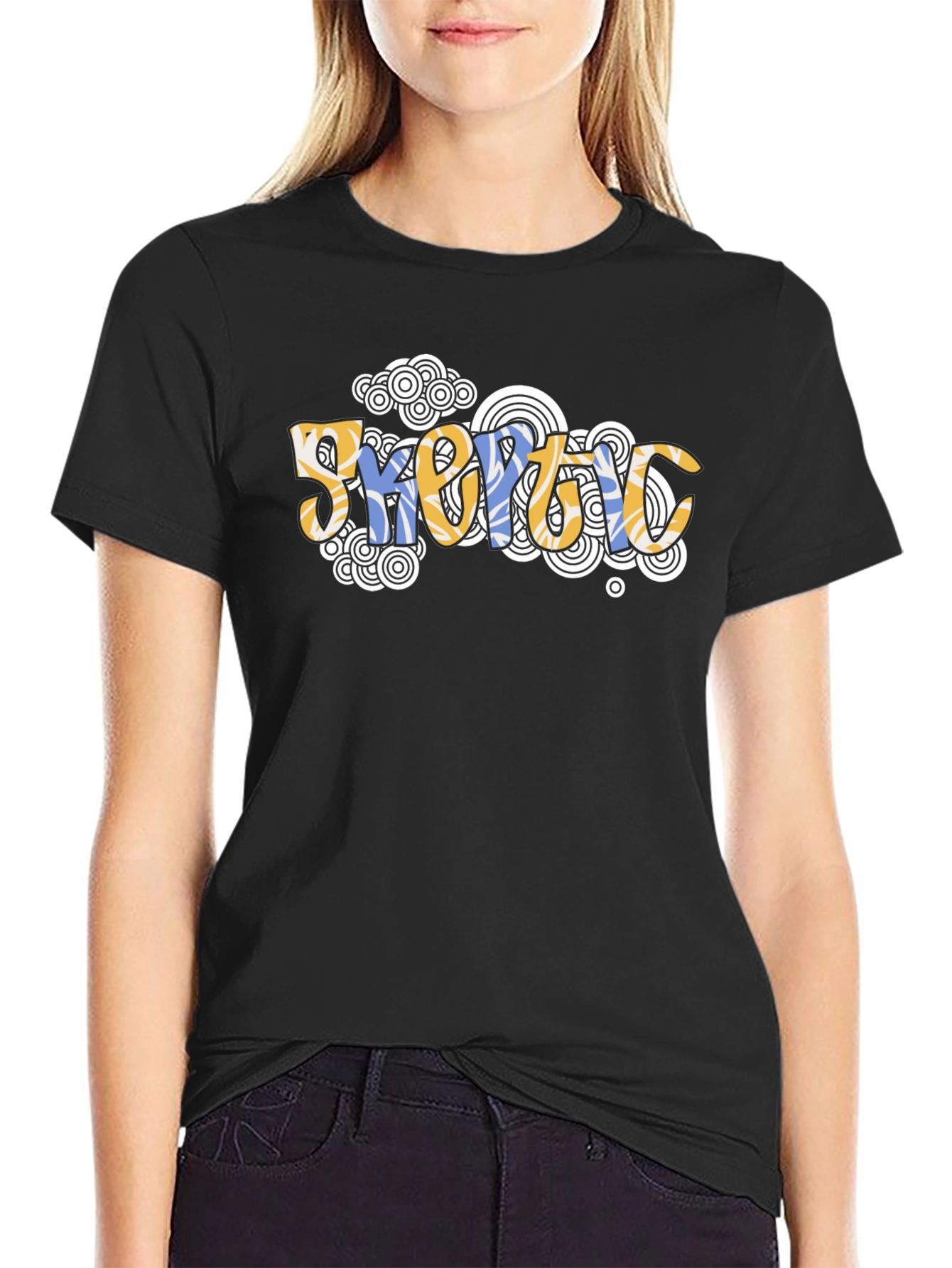 Camiseta Negra Estampada con Diseño Abstracto