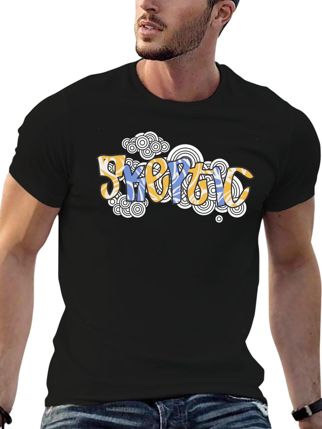 Camiseta Negra Estampada con Diseño Abstracto