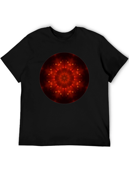 Camiseta Negra con Diseño Mandala Estelar Rojo