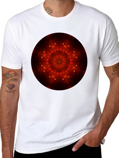 Camiseta Negra con Diseño Mandala Estelar Rojo