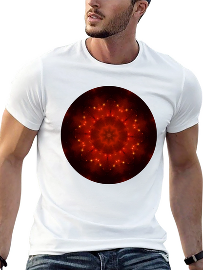 Camiseta Negra con Diseño Mandala Estelar Rojo