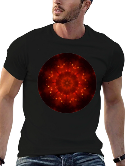 Camiseta Negra con Diseño Mandala Estelar Rojo