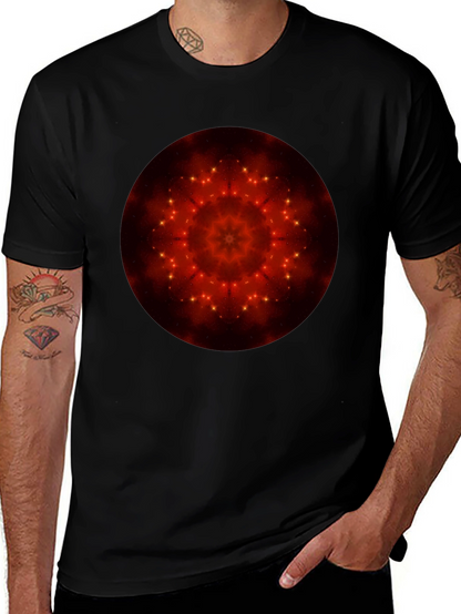 Camiseta Negra con Diseño Mandala Estelar Rojo