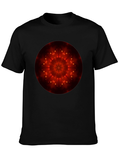 Camiseta Negra con Diseño Mandala Estelar Rojo