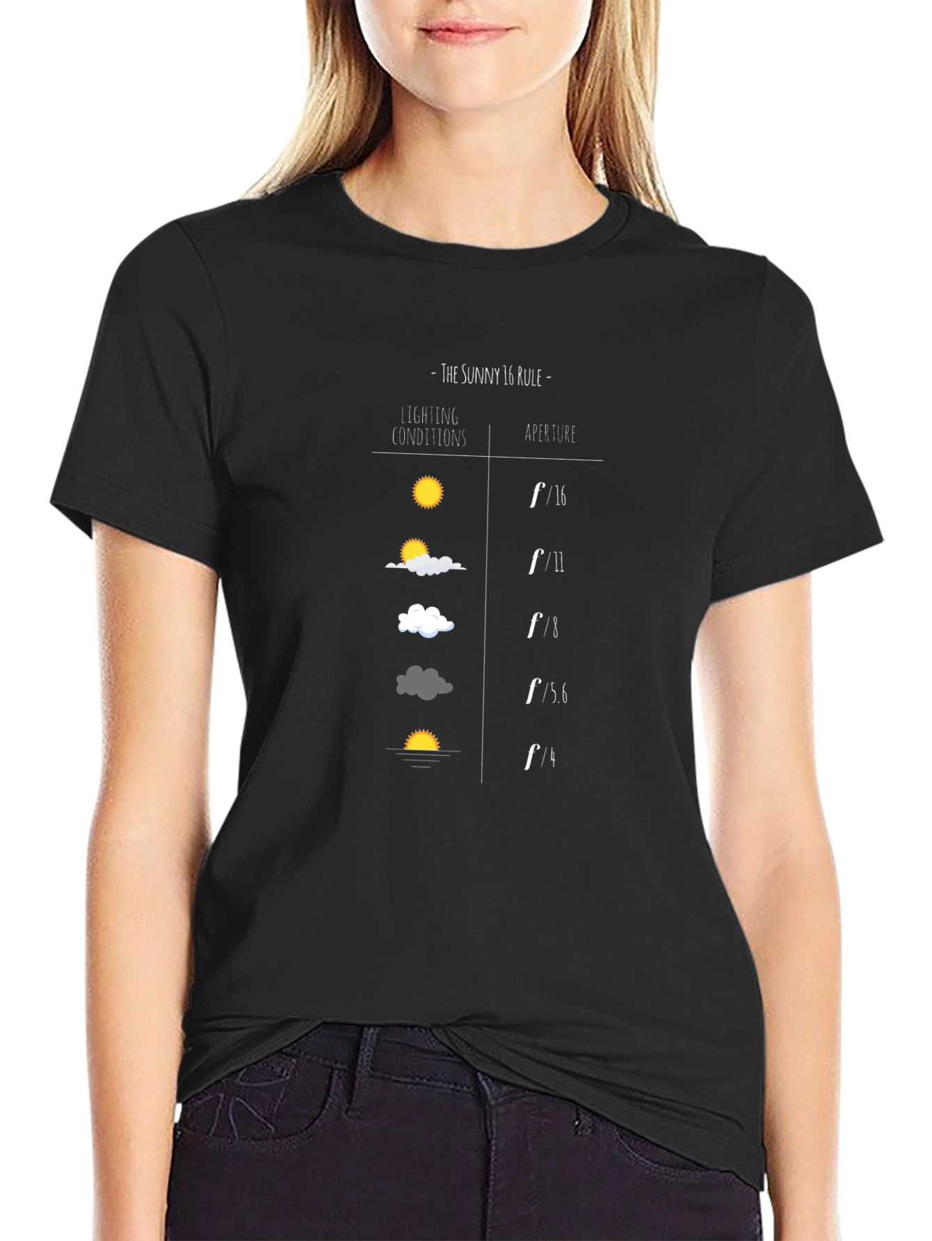 Camiseta Negra Fotografía Regla Sunny 16
