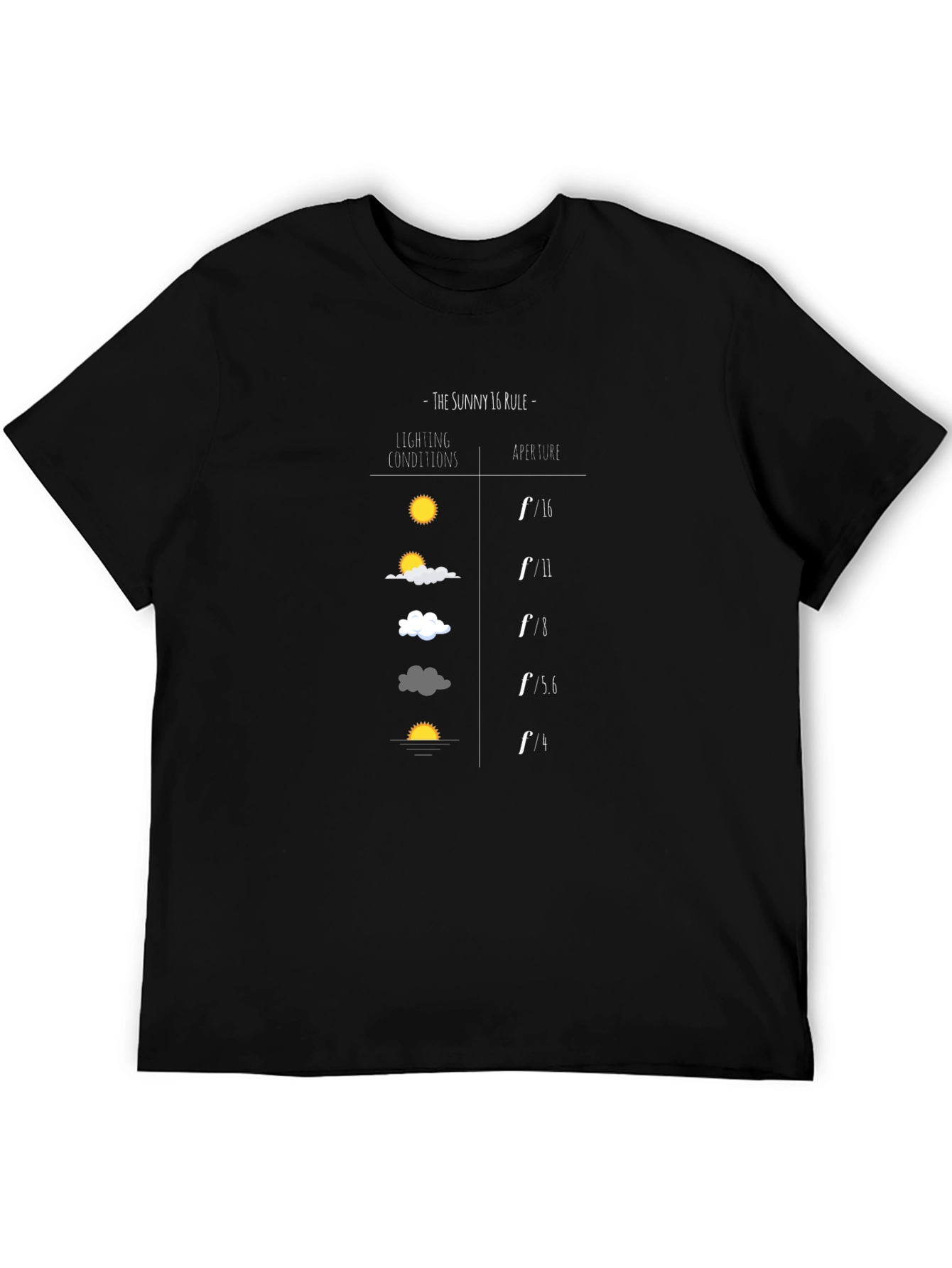Camiseta Negra Fotografía Regla Sunny 16