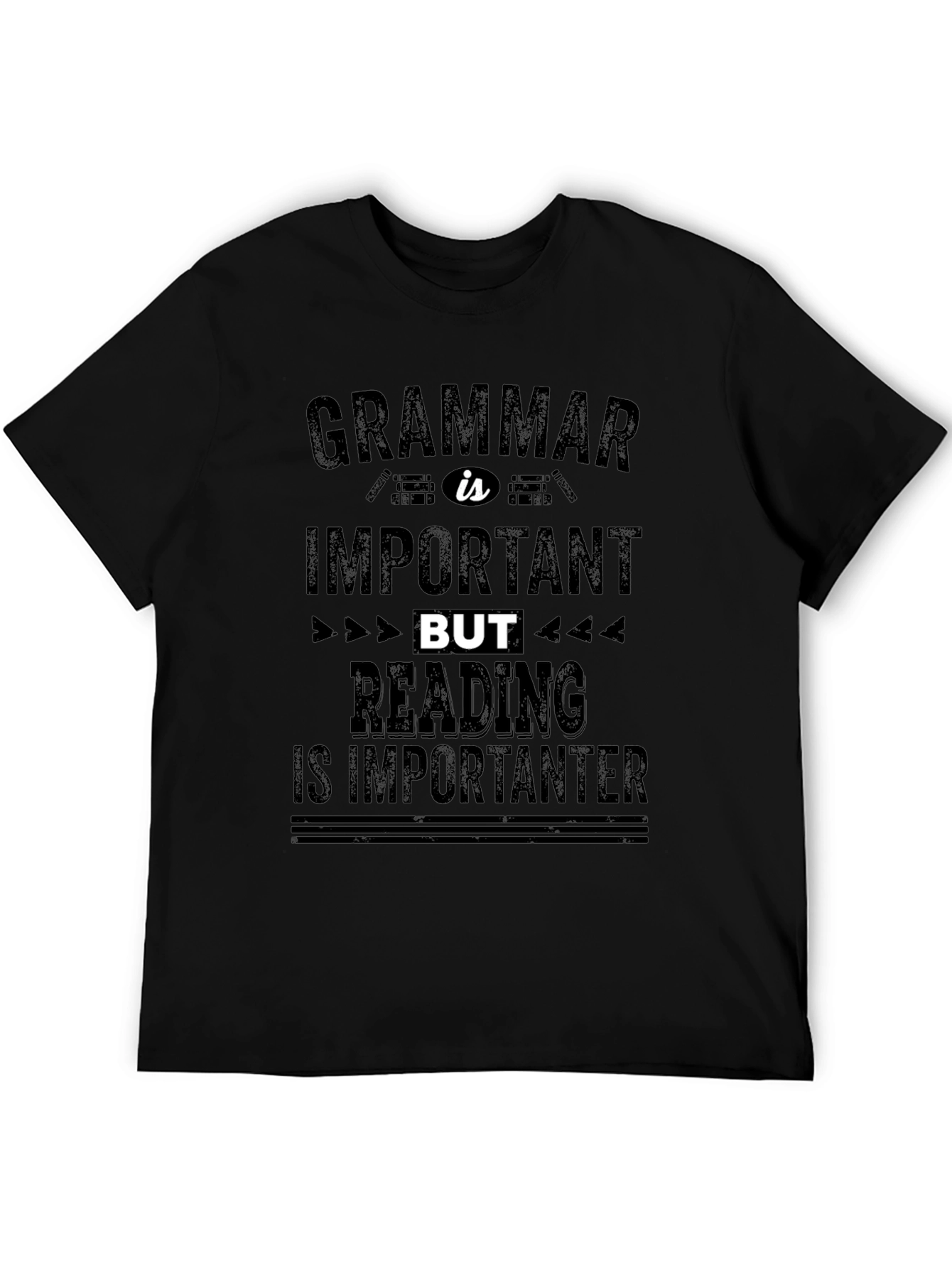 Camiseta Negra con Mensaje Divertido de Gramática y Lectura