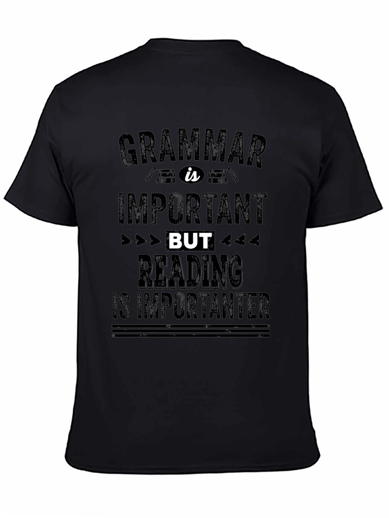 Camiseta Negra con Mensaje Divertido de Gramática y Lectura