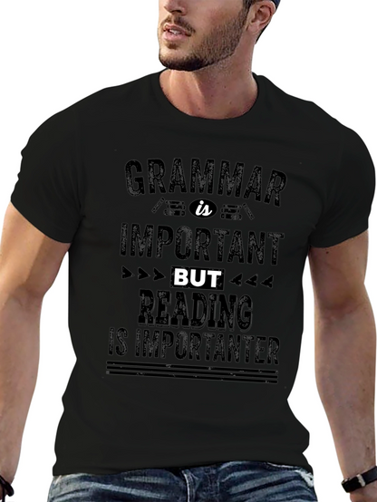 Camiseta Negra con Mensaje Divertido de Gramática y Lectura