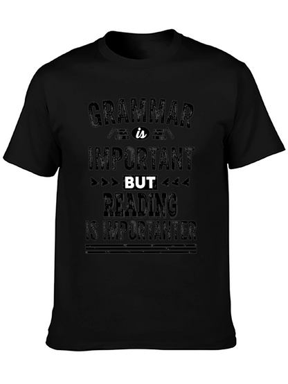 Camiseta Negra con Mensaje Divertido de Gramática y Lectura