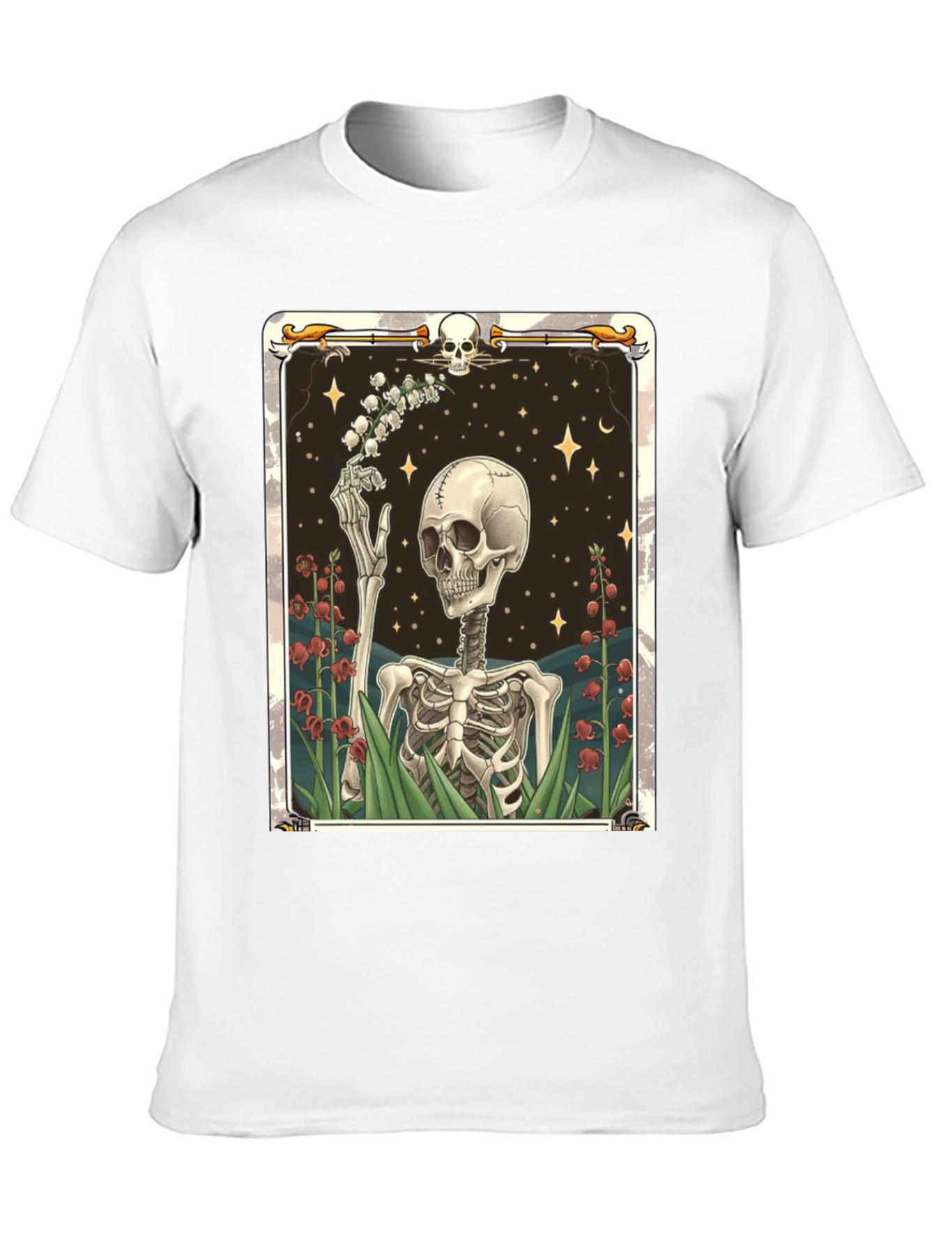 Camiseta Negra con Diseño de Esqueleto Floral
