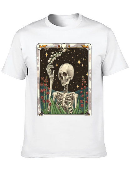 Camiseta Negra con Diseño de Esqueleto Floral