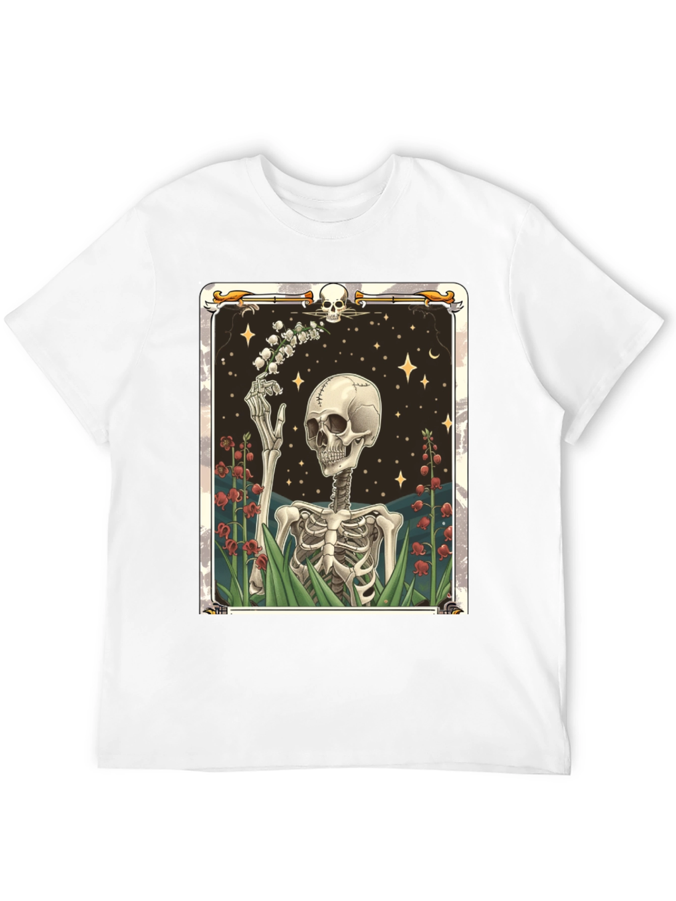 Camiseta Negra con Diseño de Esqueleto Floral