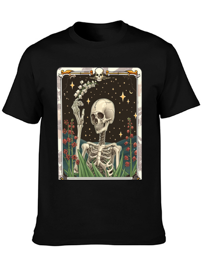 Camiseta Negra con Diseño de Esqueleto Floral