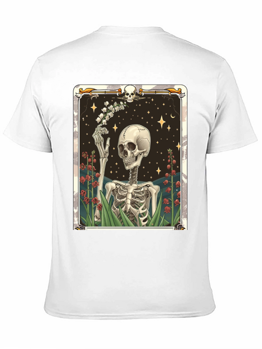 Camiseta Negra con Diseño de Esqueleto Floral