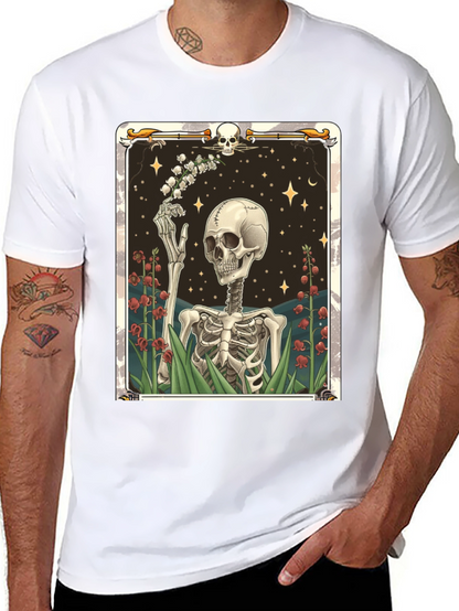 Camiseta Negra con Diseño de Esqueleto Floral