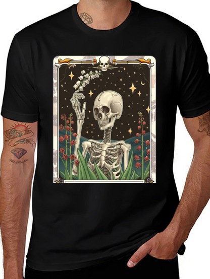 Camiseta Negra con Diseño de Esqueleto Floral