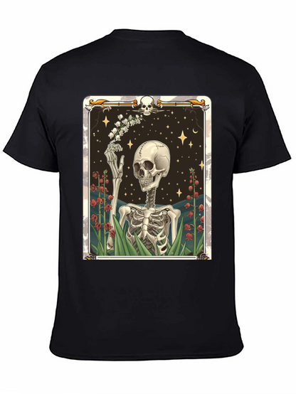 Camiseta Negra con Diseño de Esqueleto Floral