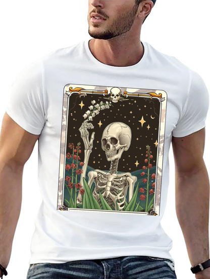 Camiseta Negra con Diseño de Esqueleto Floral
