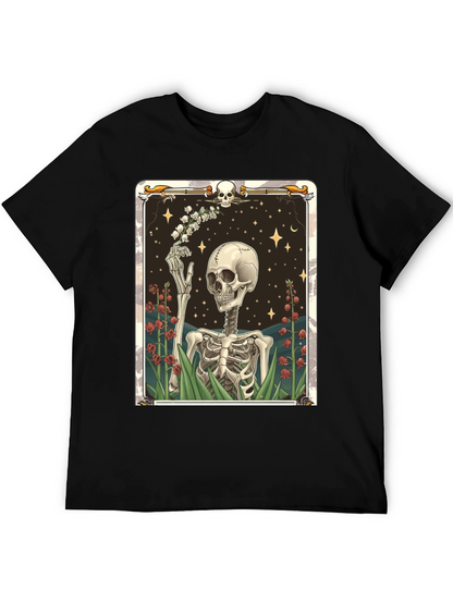 Camiseta Negra con Diseño de Esqueleto Floral