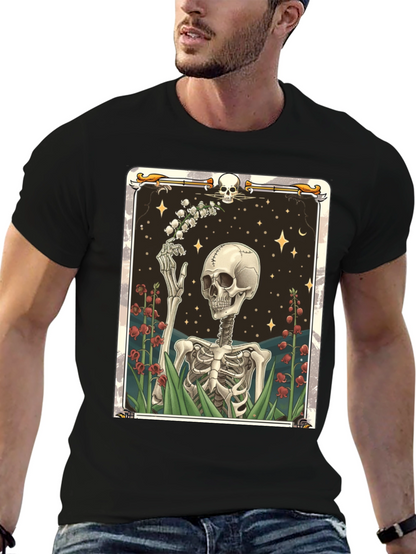 Camiseta Negra con Diseño de Esqueleto Floral